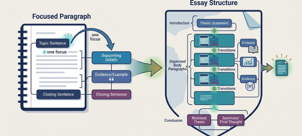 English paragraph and essay writing structure with topic sentences evidence and conclusion