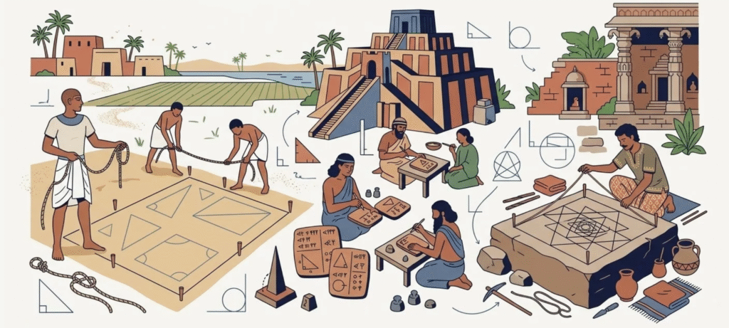 who invented geometry showing ancient Egyptian Babylonian and Indian geometry